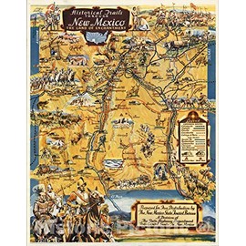 Historic Map : Pocket Map, Historical Trails Through New Mexico The Land of Enchantment 1940 - Vintage Wall Art - 18in x 24in
