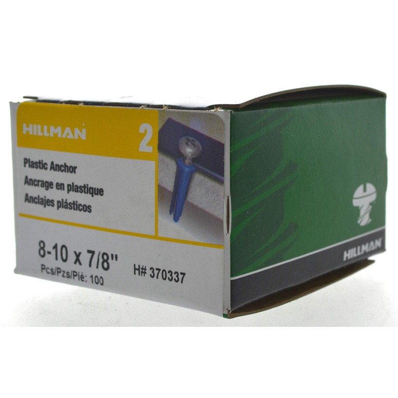 The Hillman Group 370337 Blue Conical Plastic Anchor, 8-10 X