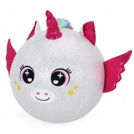 MIJOMA Plush Ball Diameter 23 cm with Hand Pump - Cuddly Inflatable Softball - Fluffy Plush Ball - Inflatable Toy for Children (Unicorn - White)