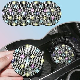 Piburth 4PCS Bling Car Cup Holder Coaster, 2.75 inch Anti-Slip Shockproof Bling Crystal Rhinestone Insert Car Cup Coaster, Automotive Interior Accessories for Womens Girls (Colourful)