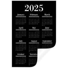 Annual Year-at-A-Glance Calendar Sticker Decal | Removable and Repositionable (Black 2025, 6 x 9 inches)