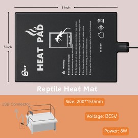 Generic Besto Reptile Heating Pad - USB-Powered, Enhanced Safety - Overheat Protection - 6"" x 8"" Size - for Turtle, Snake, Lizard, Frog, Spider - Secure and Reliable Under Tank Heater, black