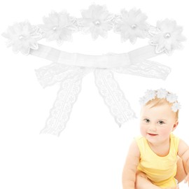 Baby Girl Flower Headbands,Soft Stretch Lace Floral Hairbands,White Lace Pearl Hairband Accessories for Baby Girls Infants Newborns Toddlers Infant Kids