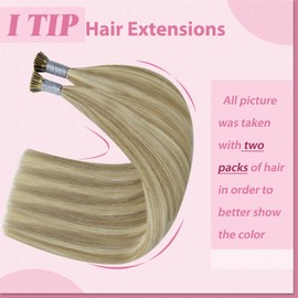 YoungSee Itip Hair Extensions Real Human Hair Highlight 20In I Tip Extensions Human Hair Light Brown Highlight Blonde Keratin Fusion Hair Extensions Easy to Blend with Natural Hair 50s/50g