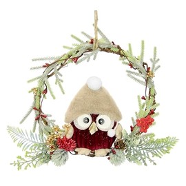 Decorated Rattan Wreath with Owl with Fir Branches, Decorative Branches, Artificial Flowers, Berries, Christmas Wreath, Wreath, Wreath, Wreaths, Decorations, Decoration, Christmas Decoration, Door