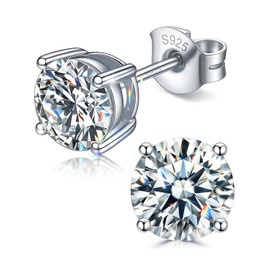 Moissanite Stud Earrings for Women Men: 18K White Gold 925 Sterling Silver VVS Round Cut Lab Created Simulated Faux Diamond Moissanite Hypoallergenic Earrings Jewelry Gifts Her Him 0.6 ctw 0.3ct 4mm