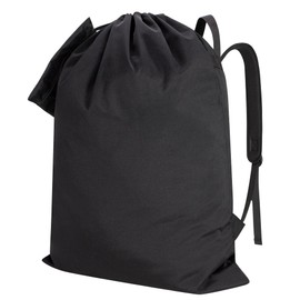 CALACH Laundry Bag Backpack, Laundry Bag With Shoulder Straps Handle Extra Large Heavy Duty Foldable Dirty Clothes Backpack For College, Travel, Laundromat, Camping 27"x 34"(Upgraded Black)