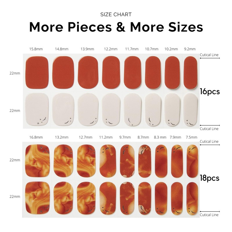 NAILOG Semi-cured Gel Nail Stickers (34 Pieces), Nail Seal Curing