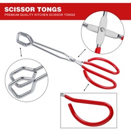 MSY BIGSUNNY Stainless Steel Scissor Tongs Heavy Duty Cooking Tongs with Soft Handles (1, red 10")