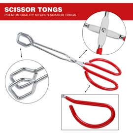 MSY BIGSUNNY Stainless Steel Scissor Tongs Heavy Duty Cooking Tongs with Soft Handles (1, red 10")