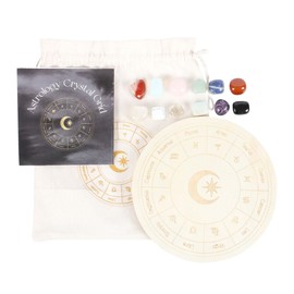 Astrology Crystal Grid with 12 Zodiac-Inspired Placements – Includes 12 Crystals, Wooden Grid, Instruction Booklet, and Matching Bag – Astrological Wonders Collection by Something Different