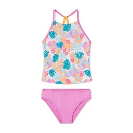 Speedo Girls Floral Printed High Neck Tankini Set - Cyclamen, Size 7
