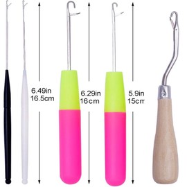 Crochet Hook Set, Latch Hook Kit, 5 Sizes Hair Extension Needle, Colourful Latch Needle Hair Crochet Hook, Curved Micro Ring Needle Crochet Needle for Hair Extensions or Carpet Making