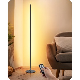 EDISHINE LED Corner Floor Lamp with Remote, 57.5" Minimalist Dimmable Mood Lighting, Standing Tall Pole Lamp for Living Room, Bedroom, Home Office, 3000K Warm White Light (Black)