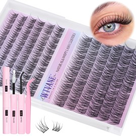 Wispy Lash Clusters Kit Natural Eyelash Clusters Extensions Kit 144pcs C Curl Individual Lashes DIY Lash Extension Kit with 10-16mm Lashes Clusters, Lash Bond and Seal,Lash Tweezers by Wtvane