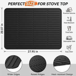 Rumlick Silicone Stove Top Covers for Electric Stove, Heavy Duty Glass Stove Top Cover Protector (Matte Black, 28"L x 20"W)