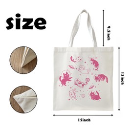 NaZaUK Pink Cute Cat Canvas Tote Bag for Women, Small Canvas Bag Aesthetic, Gifts Bagsfor Cat Lovers, Kawaii Tote Bag Reusable Grocery Shopping Bags