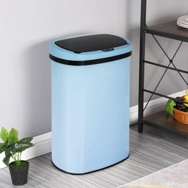 24/7 Shop at Home Freeway 13 Gallon Metal Household Trash Can Motion Sensor Lid for Kitchen, Blue