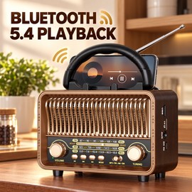 Retro Portable AM/FM/SW Radio with Bluetooth, AUX, TF Card, USB-C Rechargeable Battery and Telescopic Antenna