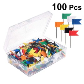 Toyvian 100pcs Colorful Map Flag Push Pins Tacks Steel Tacks with Plastic Flags Head for Travel Map Cork Board Bulletin (Random Color)