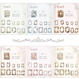 Scrapbooking Bullet Journal Stickers, 120 Pieces Vintage Flower Frame Scrapbook Stickers Stickers for Photo Album, Calendar, Photo Album, Bullet Journal, Notebook DIY (Flower Frame Series)