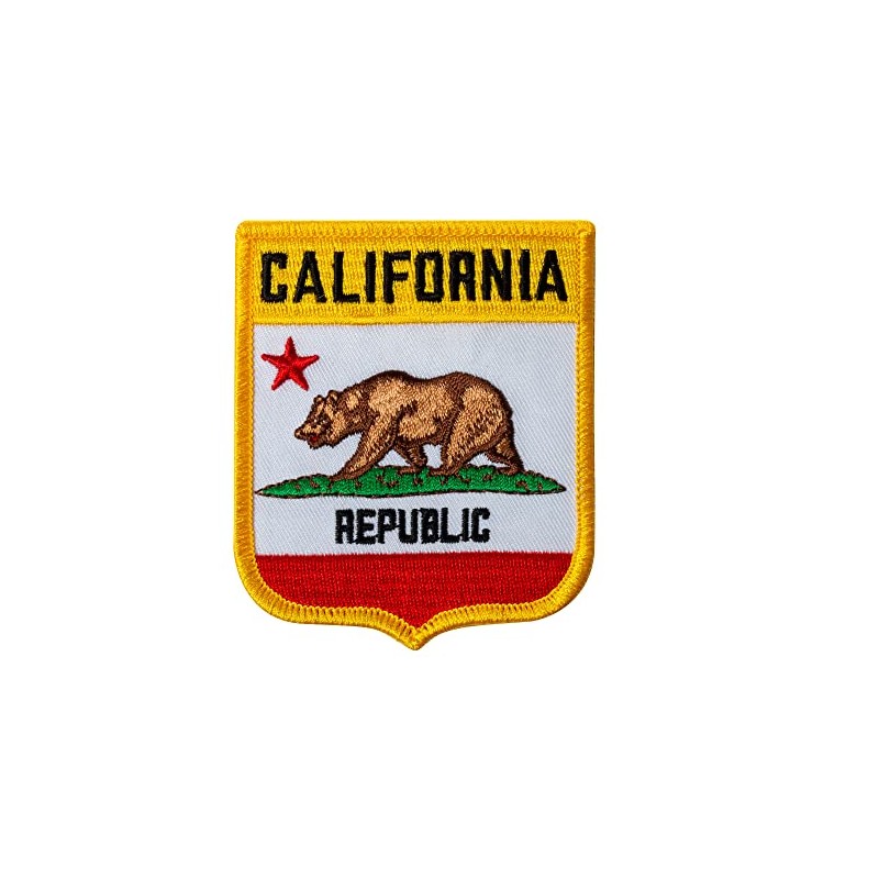 California State Flag Shield Embroidered Patch, with Iron-On Adhesive