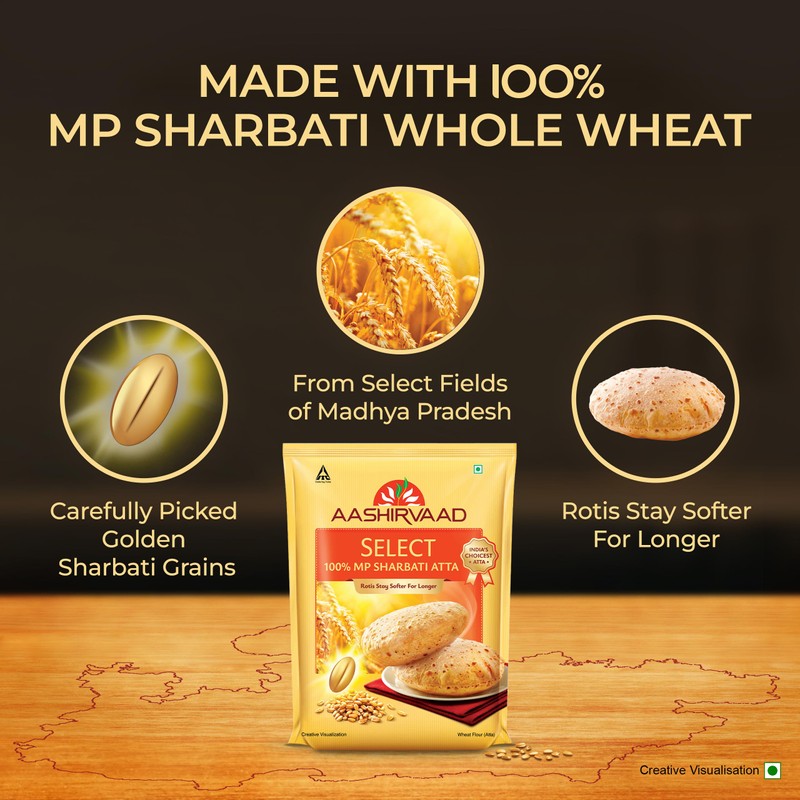 Aashirvaad Select Whole Wheat Sharbati Atta 11 Pound (5 KG)