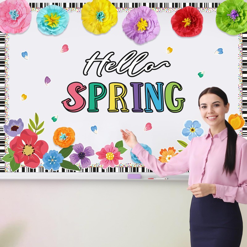 Lunmon 62 Pcs Hello Spring Bulletin Board Sets Spring Flower