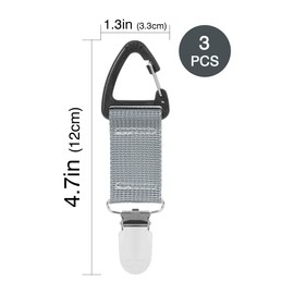TOCCOOL 3 PCS Tennis Towel Holder, Sports Towel Holder, Hook Clip, Anti-Slip Nylon Strap, Fence Hook, Tennis Towel Hook(White, Black, Light Grey)