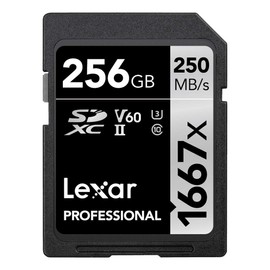 Lexar 256GB Professional 1667x SD Card, UHS-II, C10, U3, V60, Full HD, 4K, Up To 250MB/s Read SDXC Memory Card, for Professional Photographer, Videographer, Enthusiast (LSD256CBNA1667)