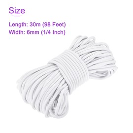 DMiotech 1/4" Shock Cord 30M White Bungee Cord for Tent Poles Round Elastic Cord Kayak Rope Elastic Cord Marine Grade High Strength Polyester DIY Project Tying Cord