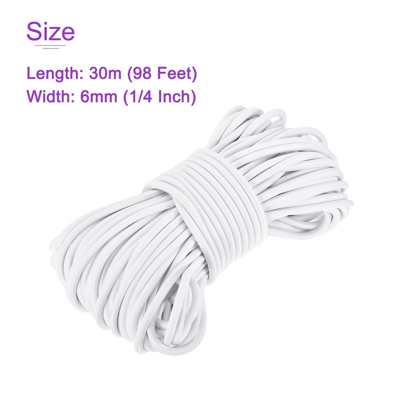 DMiotech 1/4" Shock Cord 30M White Bungee Cord for Tent