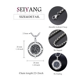 Seiyang St Michael Necklace for Men 925 Sterling Silver Round Saint Archangel Michael Compass Medal Medallion Protection Jewelry