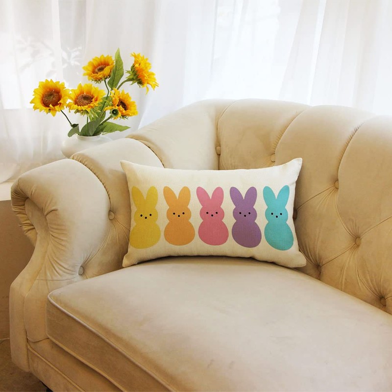 Ogiselestyle Easter Bunny Peeps Lumbar Throw Pillow Cover, 12 x