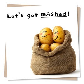 Funny Happy Birthday Card - Mashed Potato Celebrations Card - Punny Card With Potatoes - Let's Celebrate - For Friend, Best Friend, Wife, Husband, Lover, Special Someone