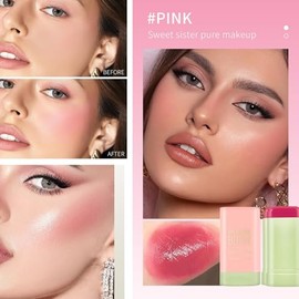 LUHI Barra de Rubor en Crema, rubor en barra, Blush Cremoso, Barra de Rubor Hidratante de Textura Cremosa, Mate de Piel Madura (1PCS, Rosa)           