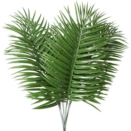 HANDIC 12pcs Artificial Palm Leaves Tropical Plant Outdoor UV Resistant Faux Fake Palm Fronds Plants Greenery Flowers for Home Kitchen Party Arrangement Wedding Decoration