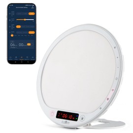 JUXLamp Light Therapy Alarm Clock Wake up Light 10000 lux Sunrise lamp Bright Light Alarm Clock APP Control Built in Lithium Battery Portable for Travel