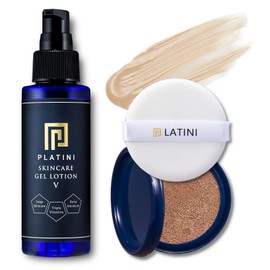 PLATINI Men's Cushion Foundation Refill Refill [Natural] 0.4 oz (11 g) + Skin Care Gel Lotion V [3 Types of Vitamins Tones Skin] All-in-One Gel, Lotion, Milky Lotion, 3.4 fl oz (100 ml)