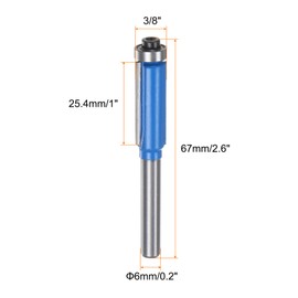 HARFINGTON 2pcs Flush Trim Router Bit 6mm Shank 3/8" Dia 1" Cutting Depth Top Bearing Flush Straight Cut Trimming Router Bits Carbide for Particle Board Plywood MDF Woodwork, Blue