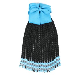 Kids Ponytail Extension With Beads Box Braids Hair Extensions For Kiddie Synthetic Hairpieces With Bows Protective Easy Fashion Hairstyle For Baby Girls Toddler Gift (Blue, Box-9inch)