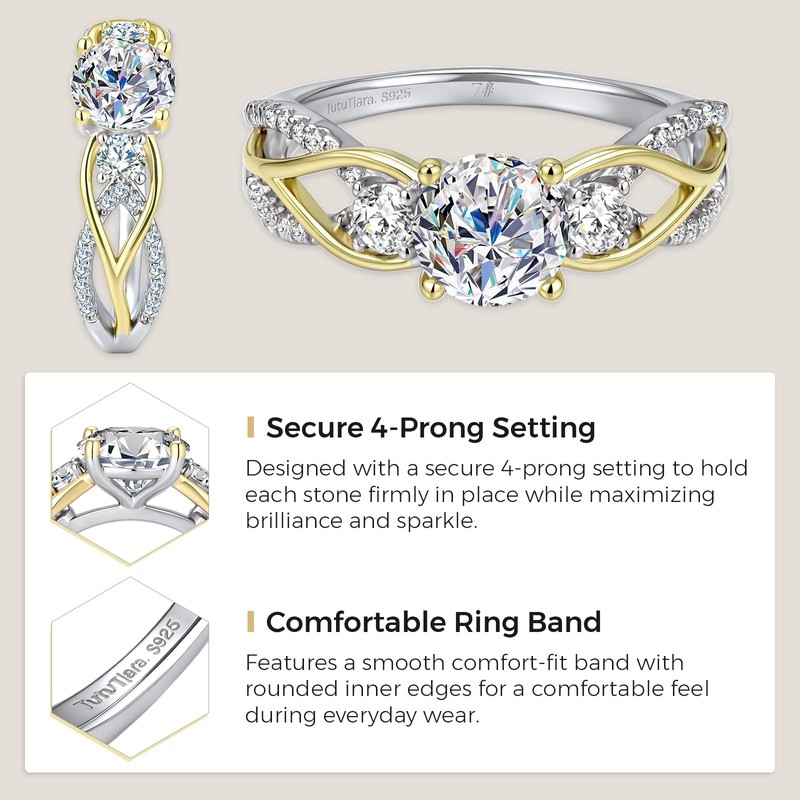 Moissanite Promise Rings for Her, 1CT Twisted Engagement Rings for