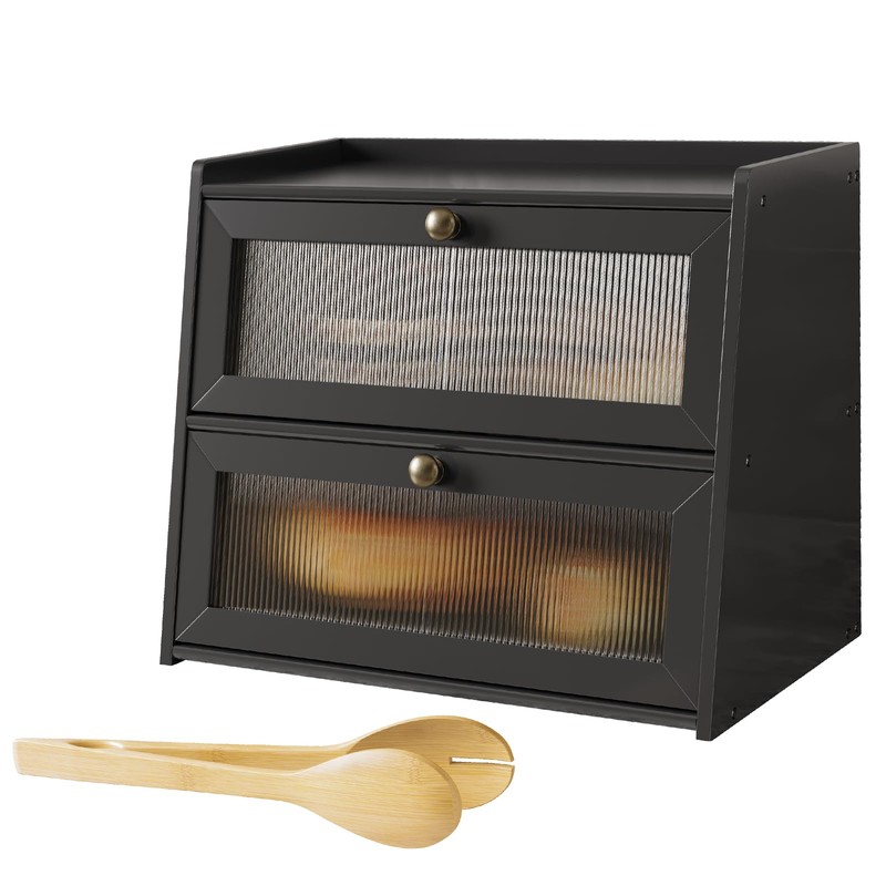 K KELBEL Double Layer Large Bamboo Bread Box for Kitchen