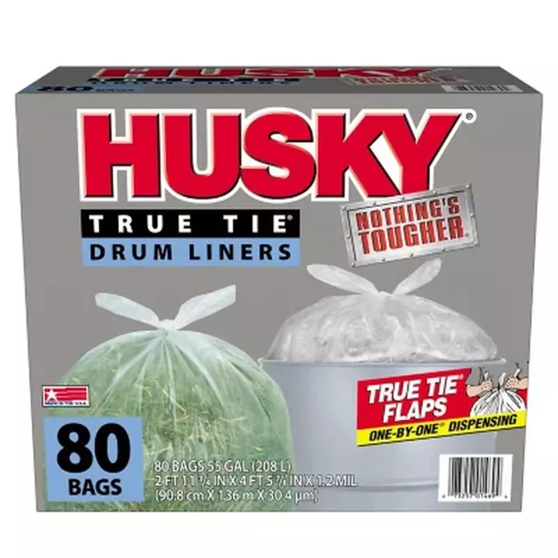 Husky 55-Gallon Clear Flap Tie Drum Liner Trash Bags (80