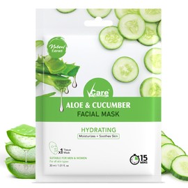 VCare Aloe & Cucumber Sheet Mask, 30 ml, (Pack of 3), Moisturizes and Soothes Skin
