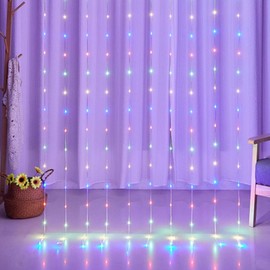 HOLITS 300 LED Fairy Curtain Lights, 9.8 x 9.8FT Purple USB Plug in 8 Modes Hanging Lights with Remote for Christmas, Bedroom, Indoor, Outdoor, Weddings, Party (Purple)