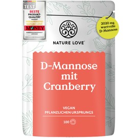 Nature Love NATURE LOVE® D-Mannose Pulver mit Cranberry - 250 Gramm Pulver zum Auflösen in Wasser - 100 Tage Reichweite - mit Dosierlöffel - hochdosiert, vegan, laborgeprüft & in Deutschland produziert