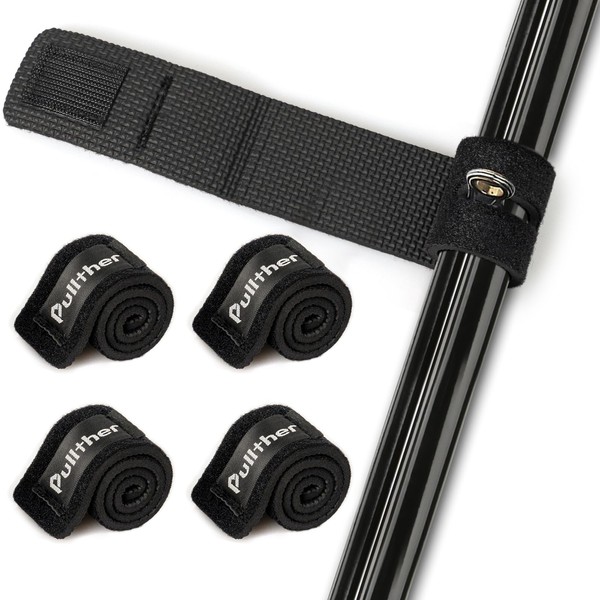 pullther Pack of 4 Fishing Rod Belts, Rod Bands for Velcro Strap Elastic Rod Bands Fishing Rods Elastic Black Elastic Fishing Rod Band for Bundling Fishing Rods
