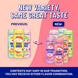 wildwonder Sparkling Probiotic Drink 6pk, For Gut Health & Immune Support, Classic Variety Pack, 5g Prebiotic Fiber, Live Probiotics, Organic, Vegan, Low Sugar, 6 Pack, 12oz Can, Seen on Shark Tank