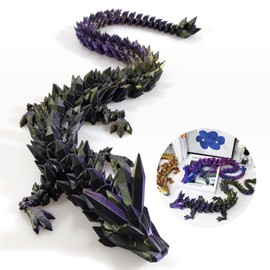 24 ”Large 3D Dragon,Flexible Articulated Dragon,Crystal Dragon Toy,3D Printed Gift for Festival,Home Decoration, Executive Desk Decorations (Black Purple Gold)